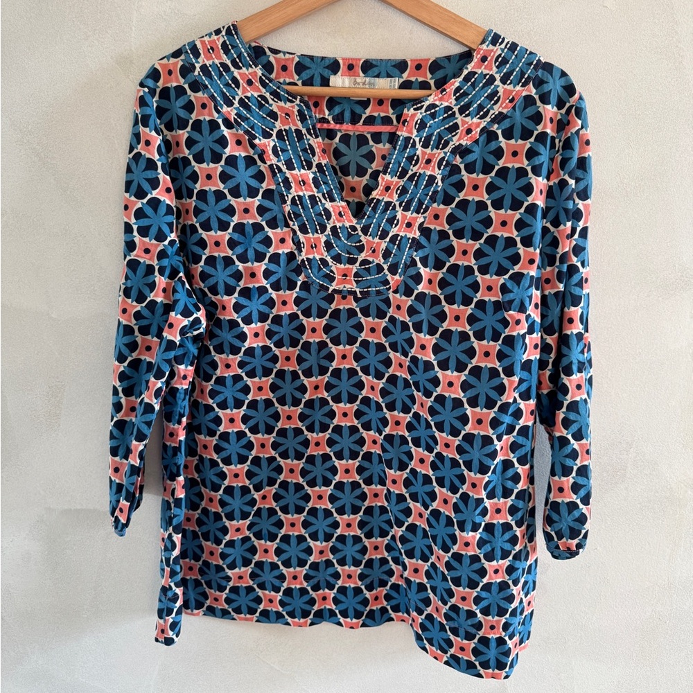 Boden - Blue and Pink Geometric Women's Tunic Top - Size 14